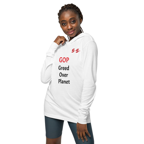 Hooded long-sleeve tee - GOP Greed Over Planet