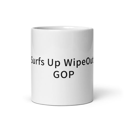 White glossy mug - Surfs Up WipeOut GOP